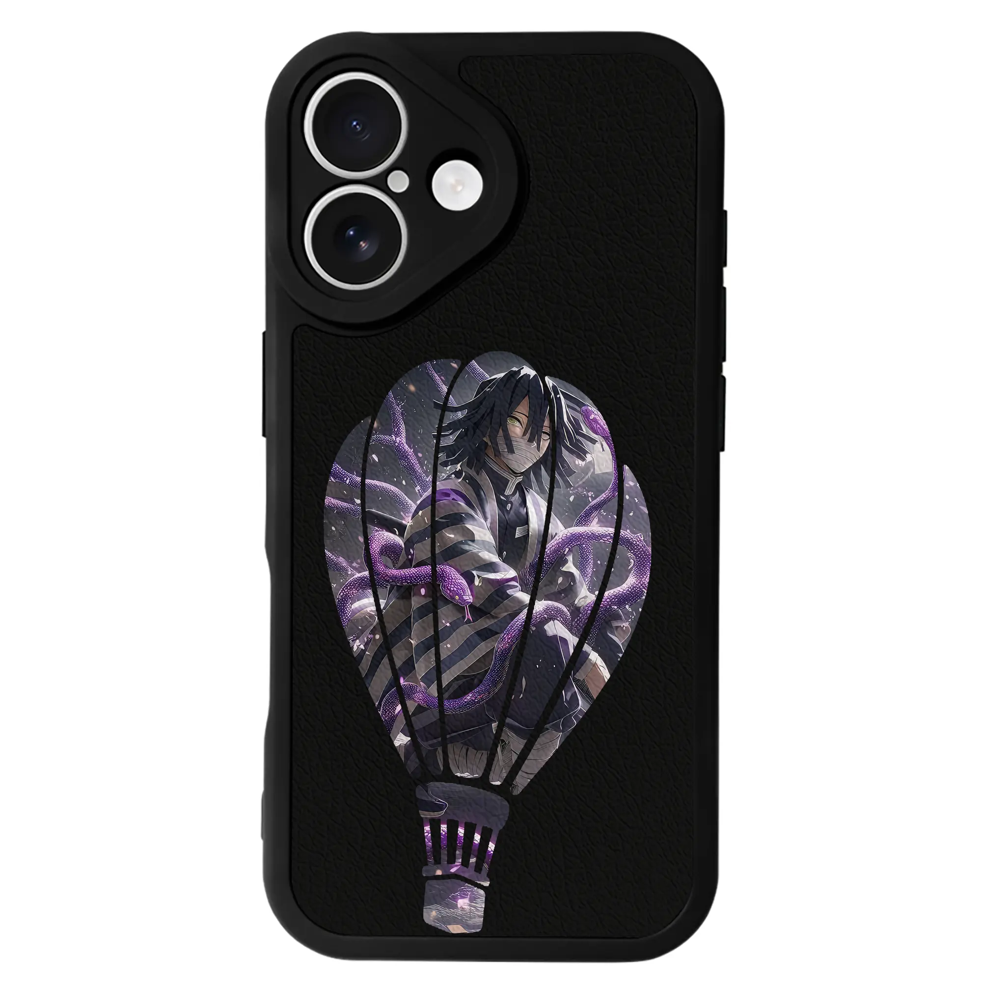 鬼滅の刃 グッズ,伊黒 小芭内 - IPhone 16シリーズ対応 ・ シリコンスマホケース ・ レザー調 ・ 高精度フィット ・ 耐衝撃 ・ ワイヤレス充電対応 ・ 精密カット